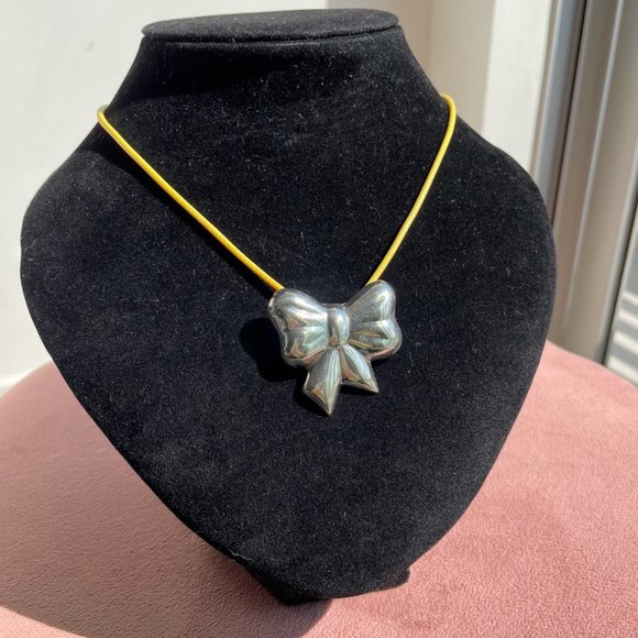 Perky, Puffy, Vintage Sterling Silver Bow Pendant and Pin - Picture 2 of 3